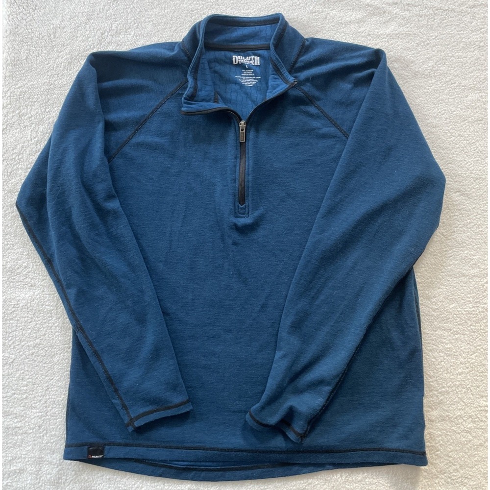 Duluth Trading Co Pullover Mens L Blue Polartec Power Grid Wool‎ Blend 1/4 Zip
